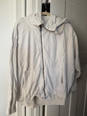 FP Movement by Free People Ivory Zip-Up Hooded Sweatshirt